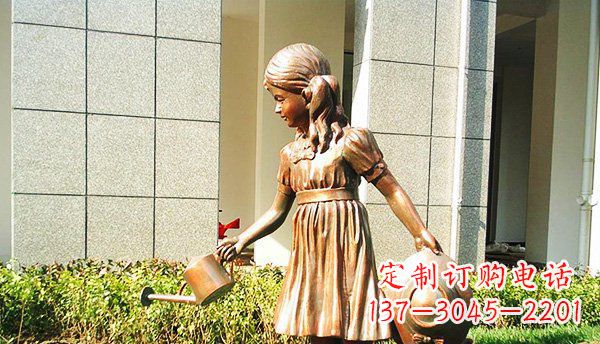 南阳可爱的公园小女孩铜雕