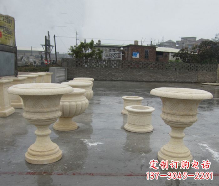 南阳完美绽放——大理石花盆石雕