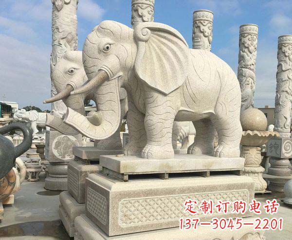 南阳公园景观大理石招财大象石雕 (2)