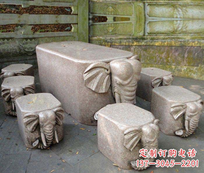 南阳公园景观大理石小象桌凳石雕