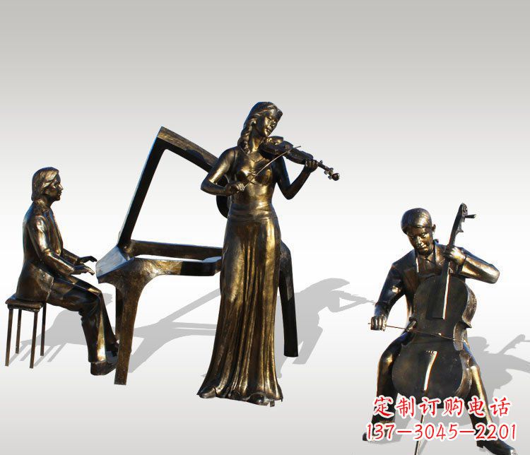 南阳公园景观弹钢琴拉小提琴人物铜雕