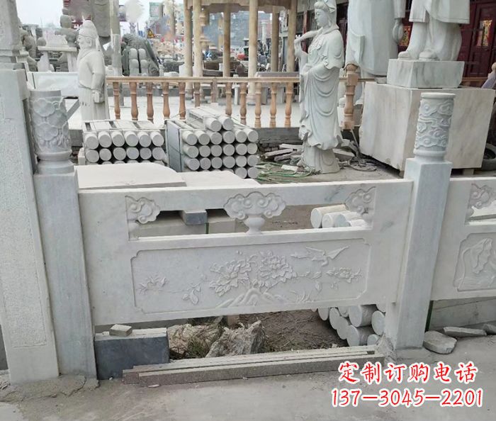 南阳汉白玉牡丹花浮雕石栏板雕塑