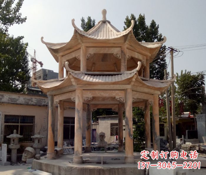 南阳精美古典双层石凉亭雕塑