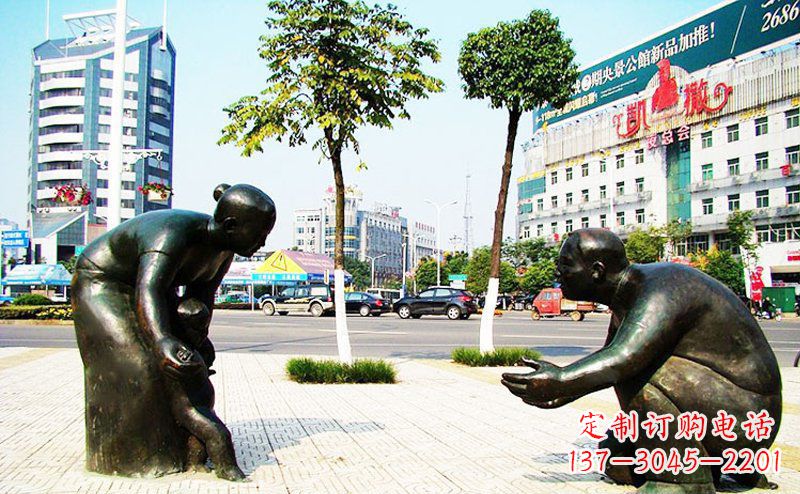 南阳铜质小孩学走路雕塑