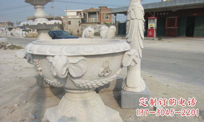南阳带有灵性的梦幻象头石水缸雕塑