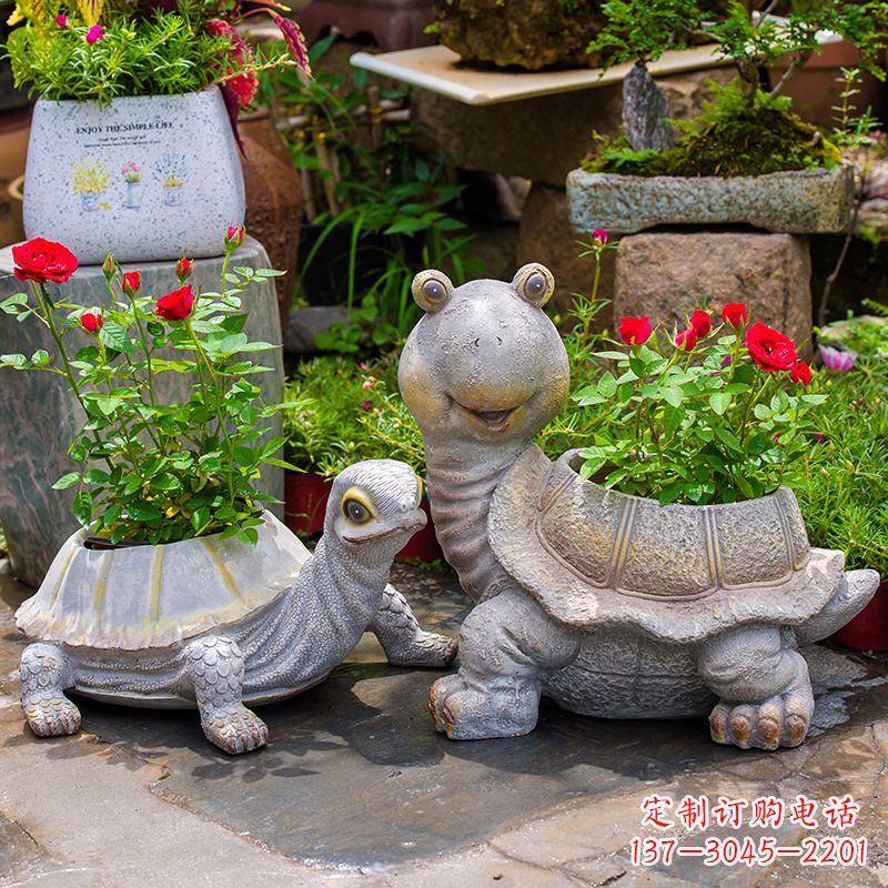 南阳公园景区创意花盆,乌龟玻璃钢花盆摆件