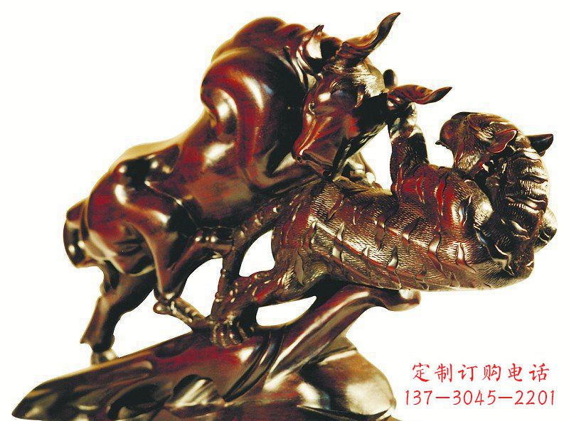 南阳公园老虎和牛动物景观铜雕