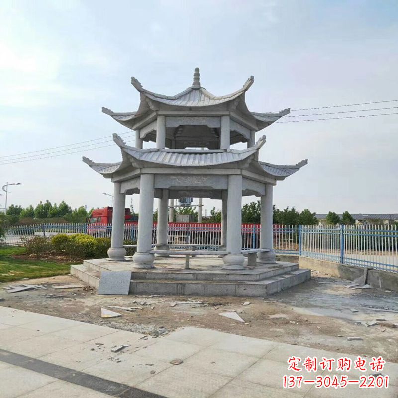 南阳中领雕塑-精美双层凉亭石雕