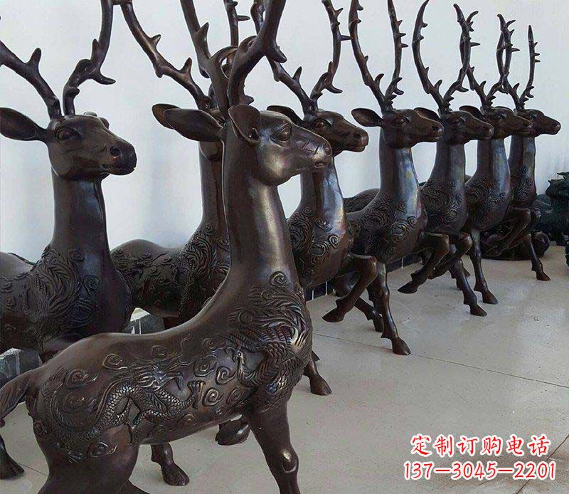 南阳公园龙凤浮雕梅花鹿动物铜雕