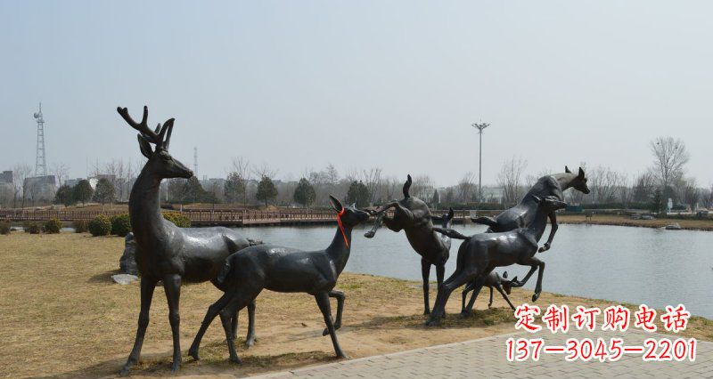 南阳公园鹿动物铜雕 (3)