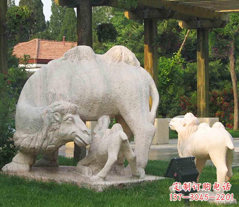 南阳公园骆驼一家石雕