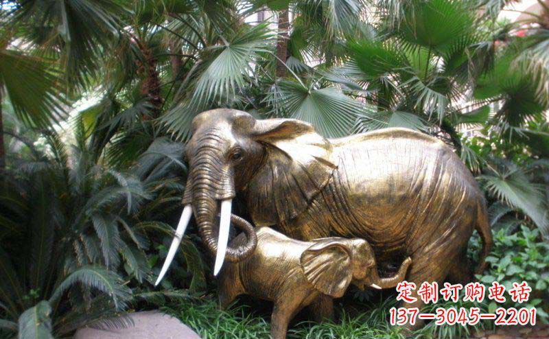 南阳公园母子大象动物铜雕