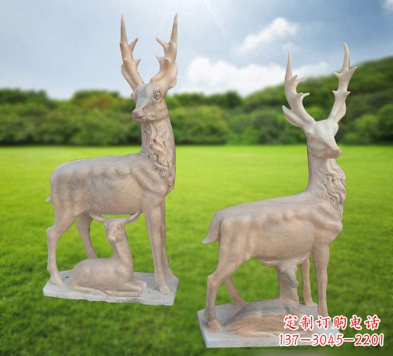 南阳公园母子梅花鹿石雕