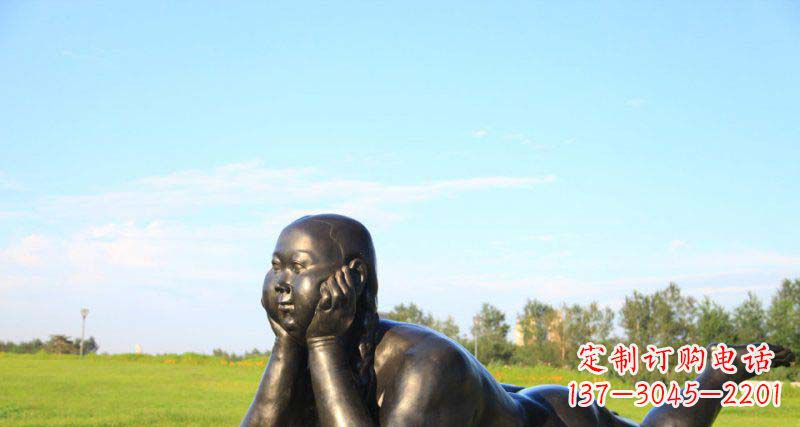 南阳美好时光,萌萌哒胖女孩青铜雕塑