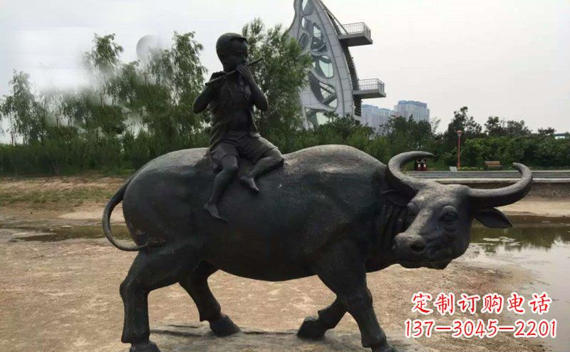 南阳铜雕牧童与犊子雕塑