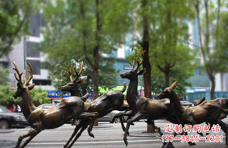 南阳艺术精美的铜雕群鹿动物雕塑