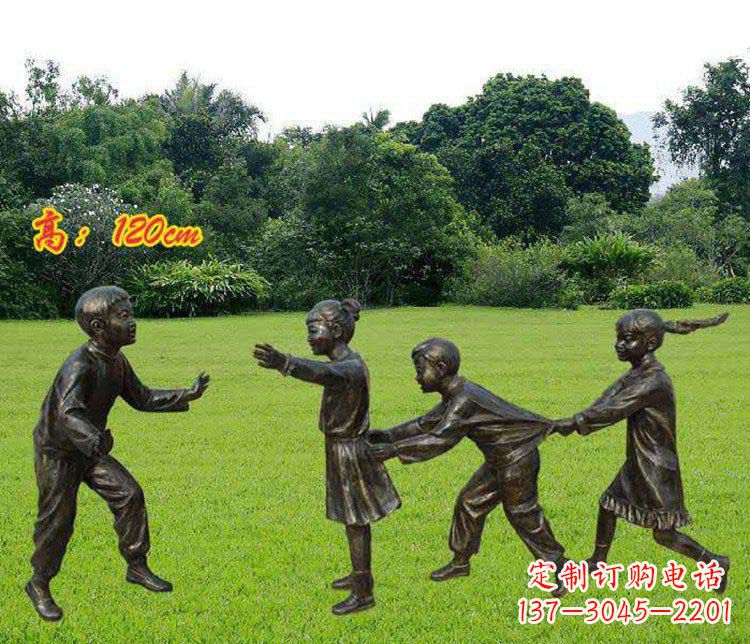 南阳公园玩老鹰捉小鸡的儿童小品铜雕 (2)