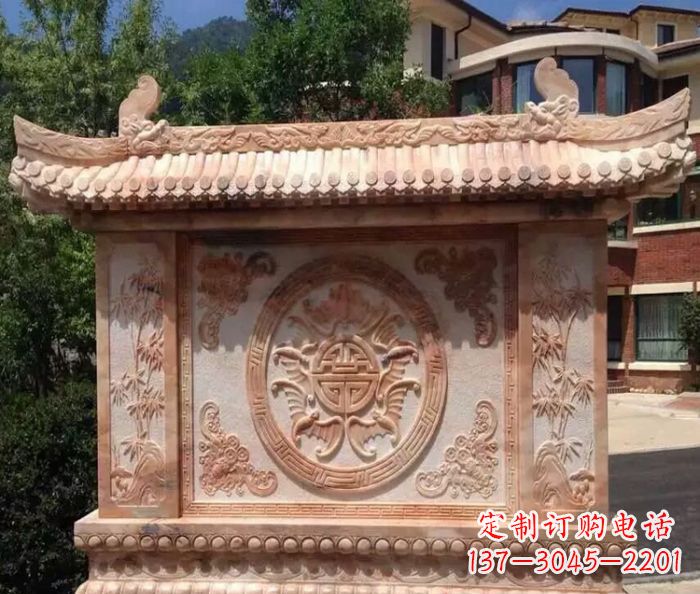 南阳中领雕塑-公园晚霞红蝙蝠竹子石影壁雕塑