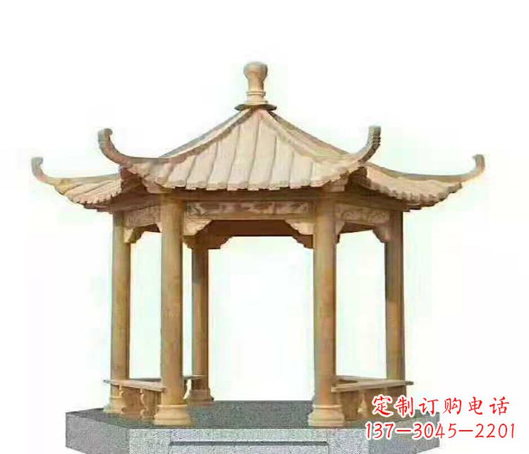 南阳公园晚霞红单层凉亭景观石雕