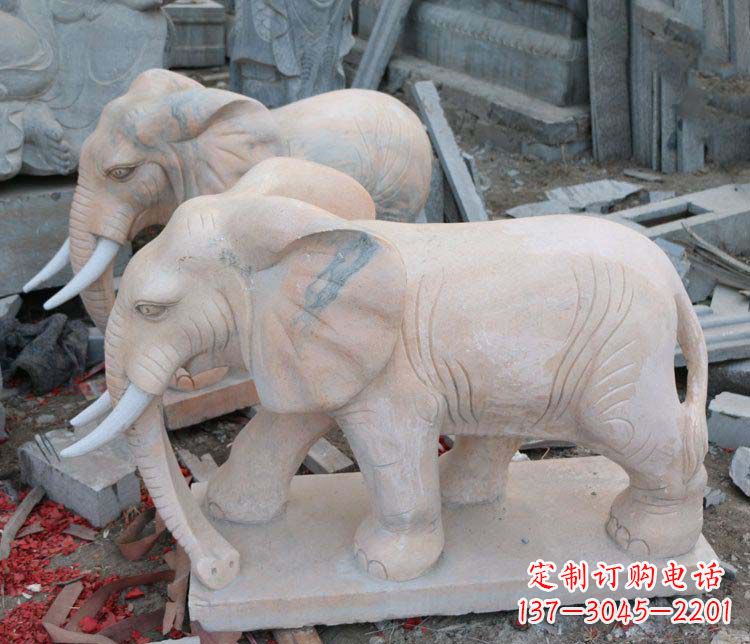 南阳公园晚霞红大象动物石雕