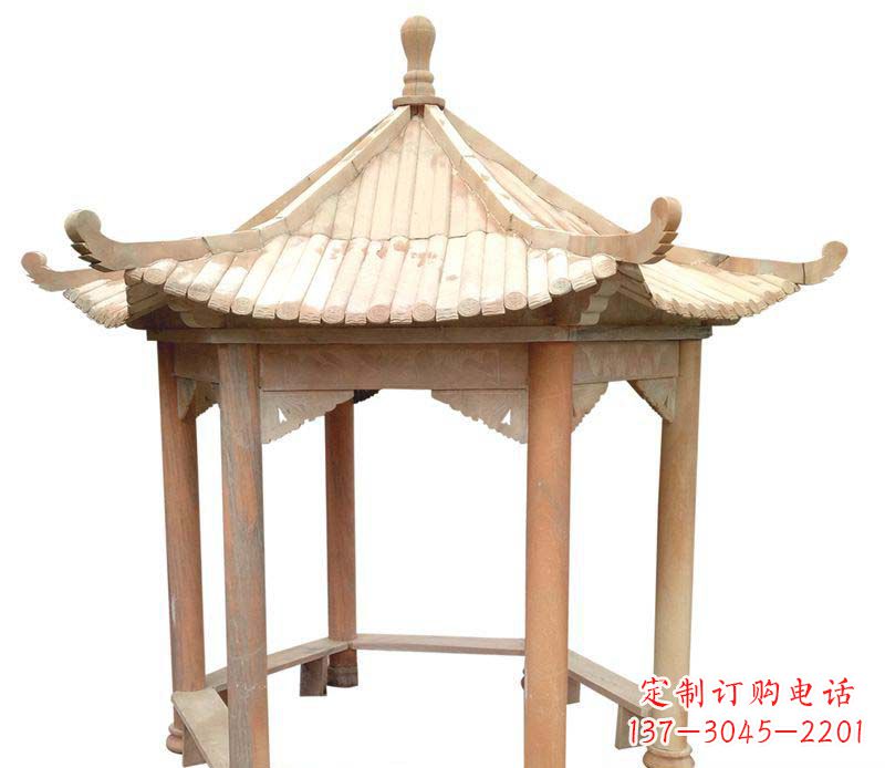 南阳公园晚霞红六角石雕凉亭 (3)