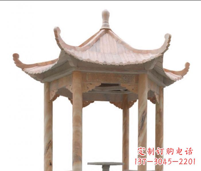 南阳公园晚霞红六角石雕凉亭 (12)