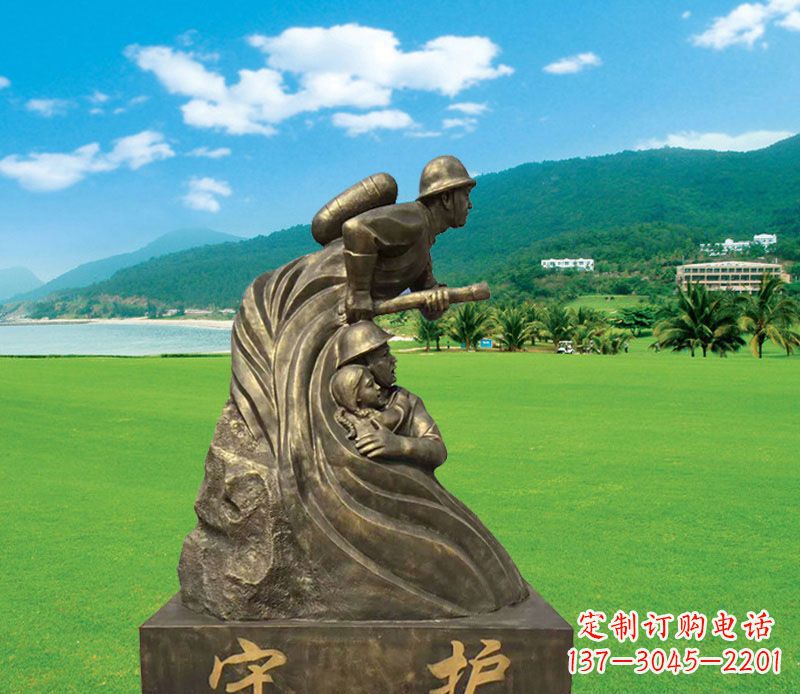 南阳弘扬消防文化的消防员雕塑