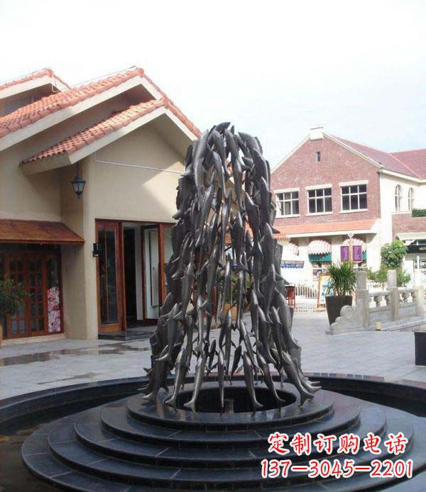 南阳欢乐鱼群,喷泉铜雕
