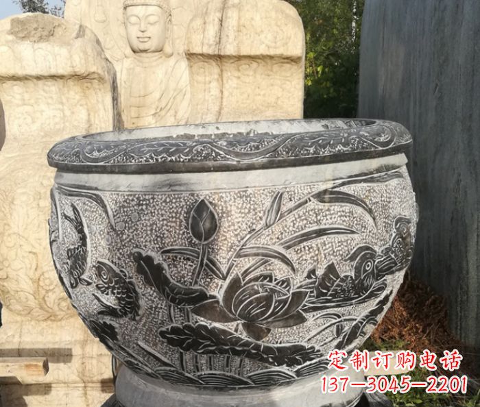 南阳室内装饰用鸳鸯荷花浮雕水缸