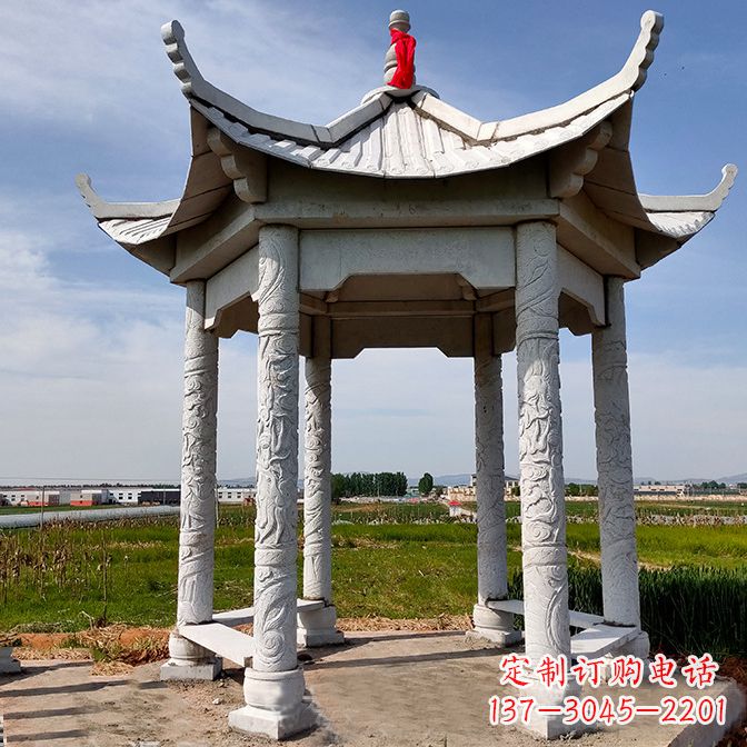 南阳公园园林汉白玉六角凉亭