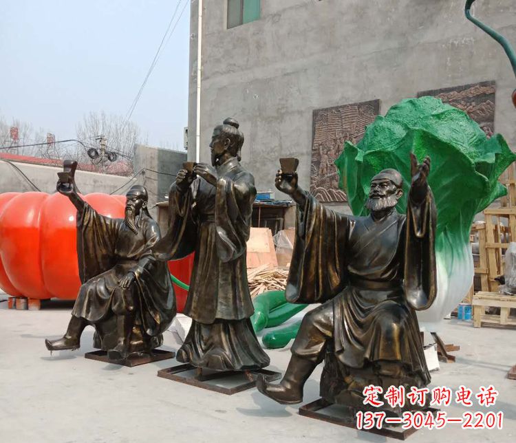 南阳古代名人刘关张三结义铜雕