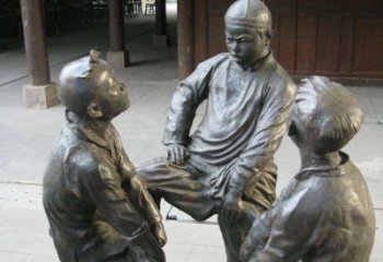 南阳铜雕男孩斗鸡小品雕塑
