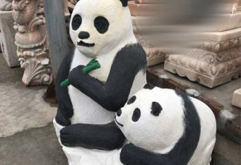 南阳领雕塑——公园母子熊猫石雕