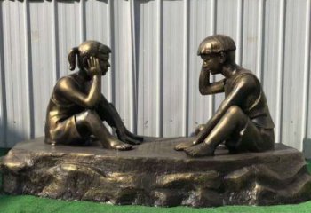 南阳儿童雕塑-铜雕下棋展示精美的艺术