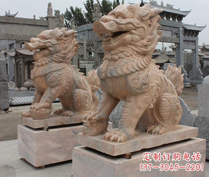 南阳古代神兽晚霞红麒麟石雕 (2)