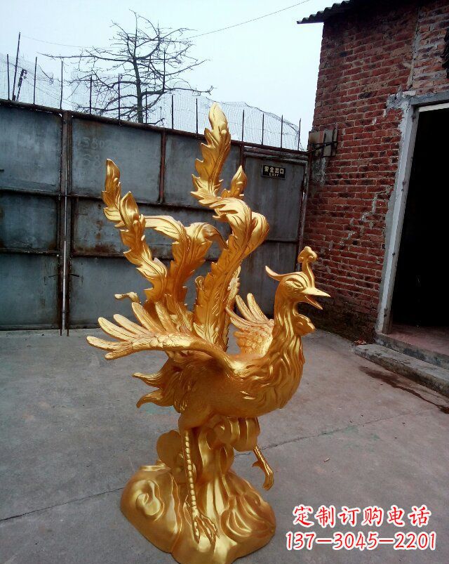 南阳传统铜质凤凰雕塑