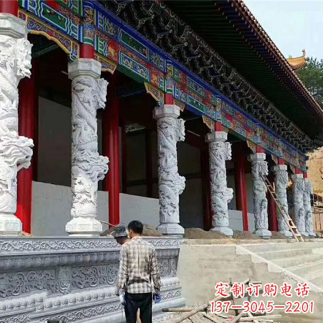 南阳精美手工制作的精美古建汉白玉龙柱雕塑