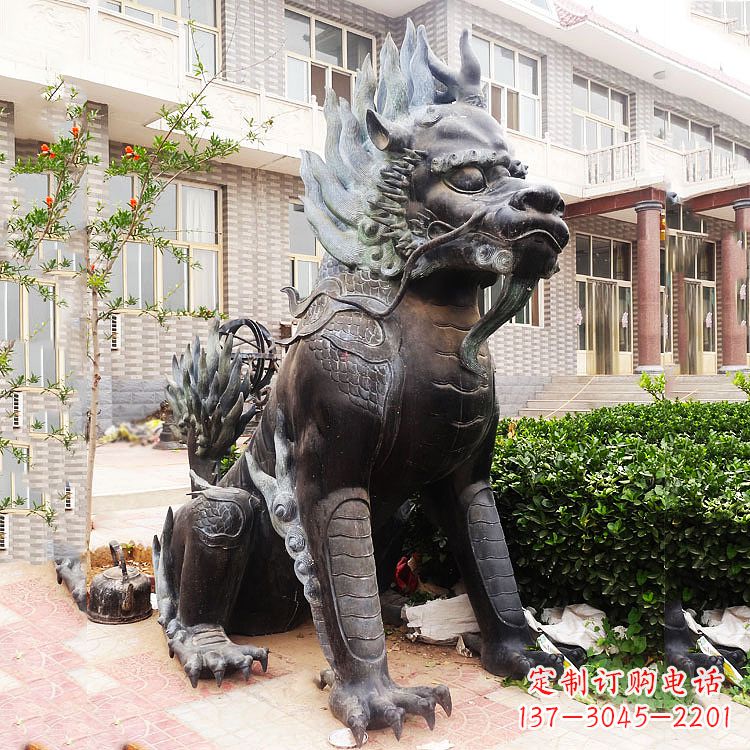 南阳古铜色镇宅铜麒麟雕塑,精美绝伦!