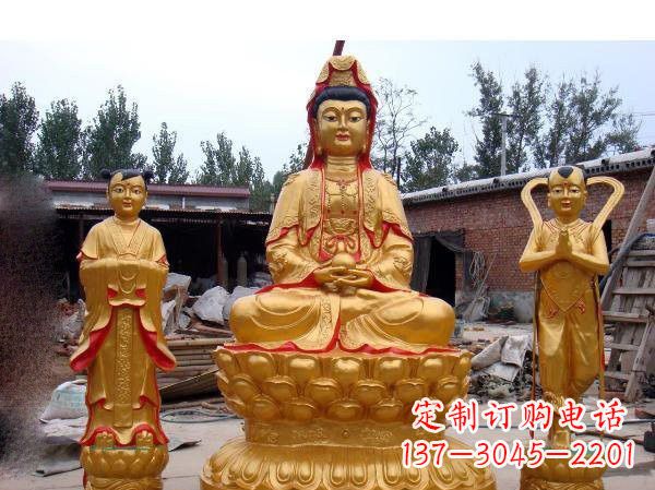 南阳财运旺旺,观音童子龙女铜雕