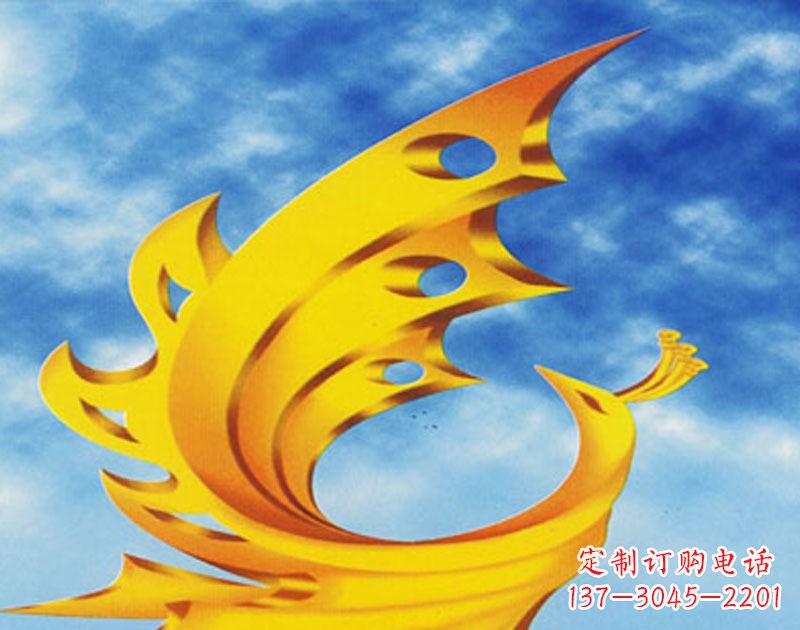 南阳广场摆u需i高金色的凤凰雕塑