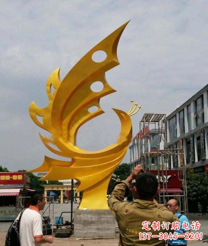 南阳广场不锈钢抽象凤凰雕塑1