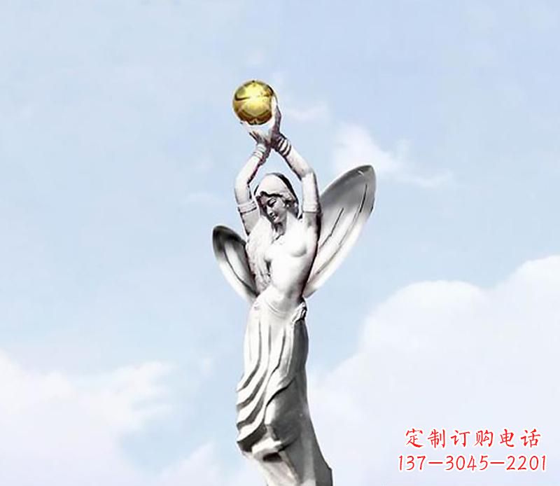 南阳精美的不锈钢女人双手捧球雕塑