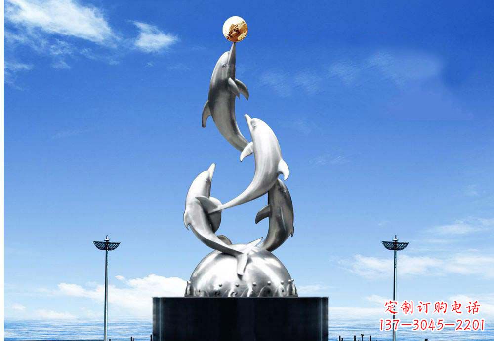 南阳中领雕塑海豚顶球雕塑