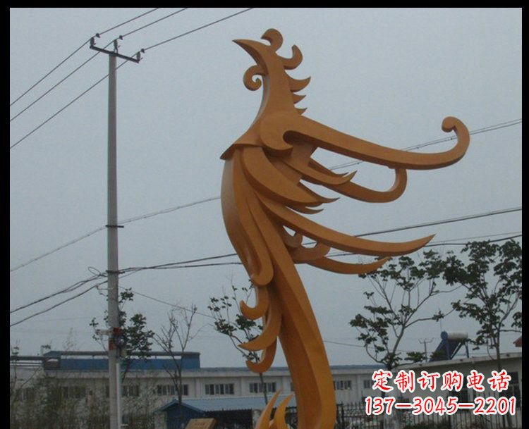 南阳新中式风格不锈钢金色凤凰雕塑