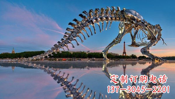 南阳魅力无穷的不锈钢恐龙骨架雕塑