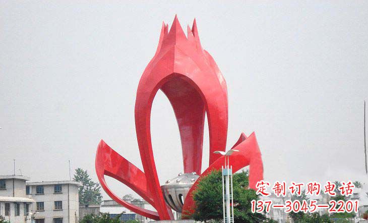 南阳广场不锈钢莲花和莲蓬雕塑