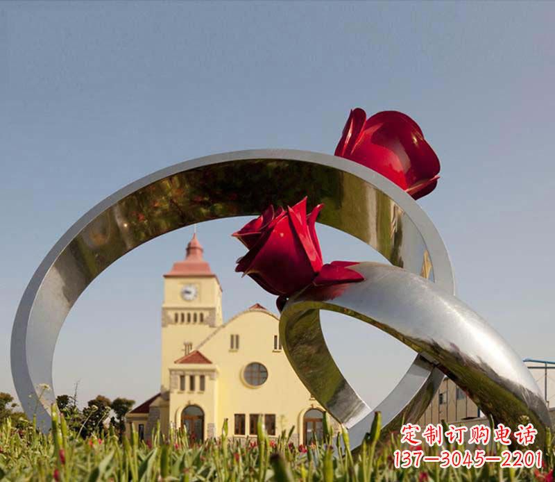 南阳中领雕塑：风格独特的不锈钢玫瑰戒指雕塑