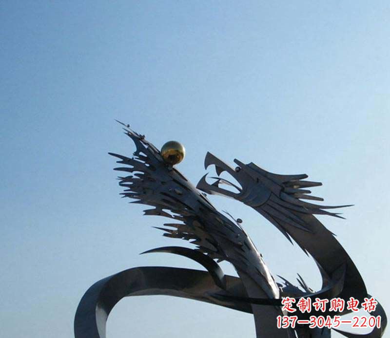 南阳中领雕塑-不锈钢龙吞球抽象雕塑