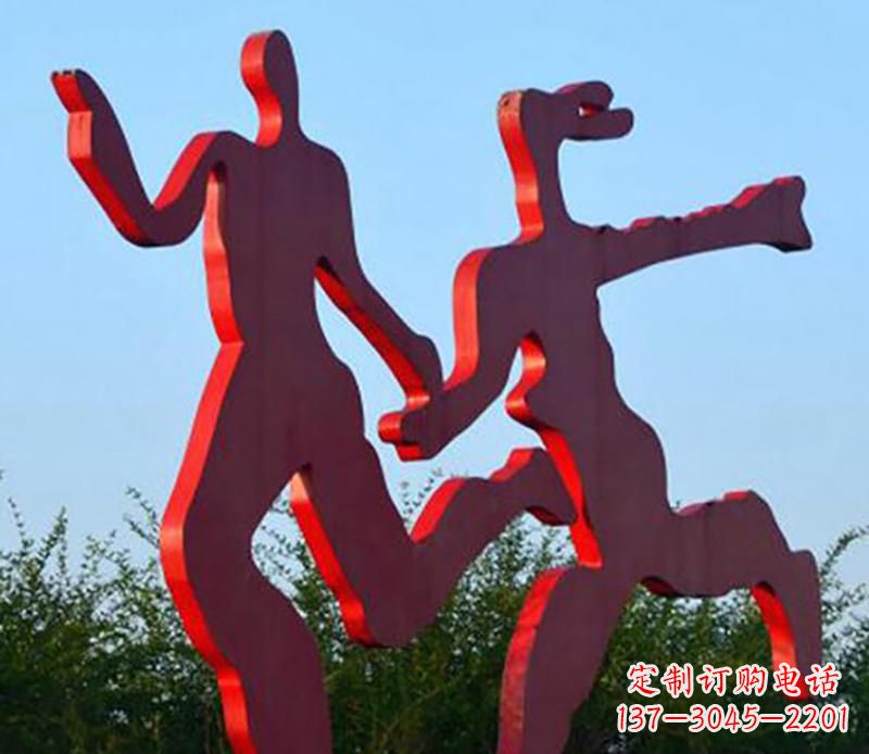南阳中领雕塑-多彩情侣跑步雕塑