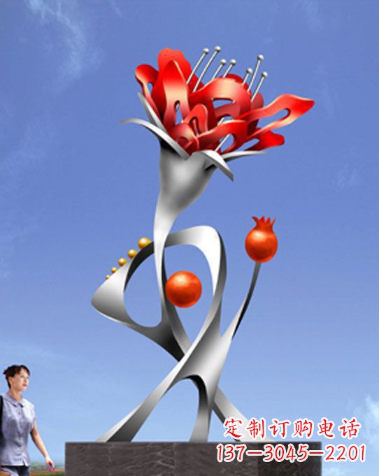 南阳精美不锈钢石榴花雕塑,震撼了审美的眼睛